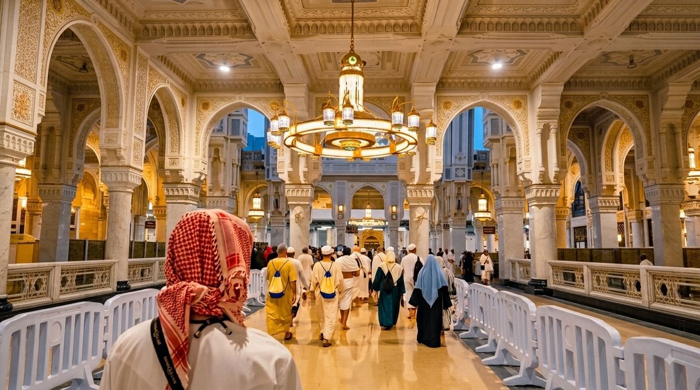 Melewati pintu masuk Masjidil Haram